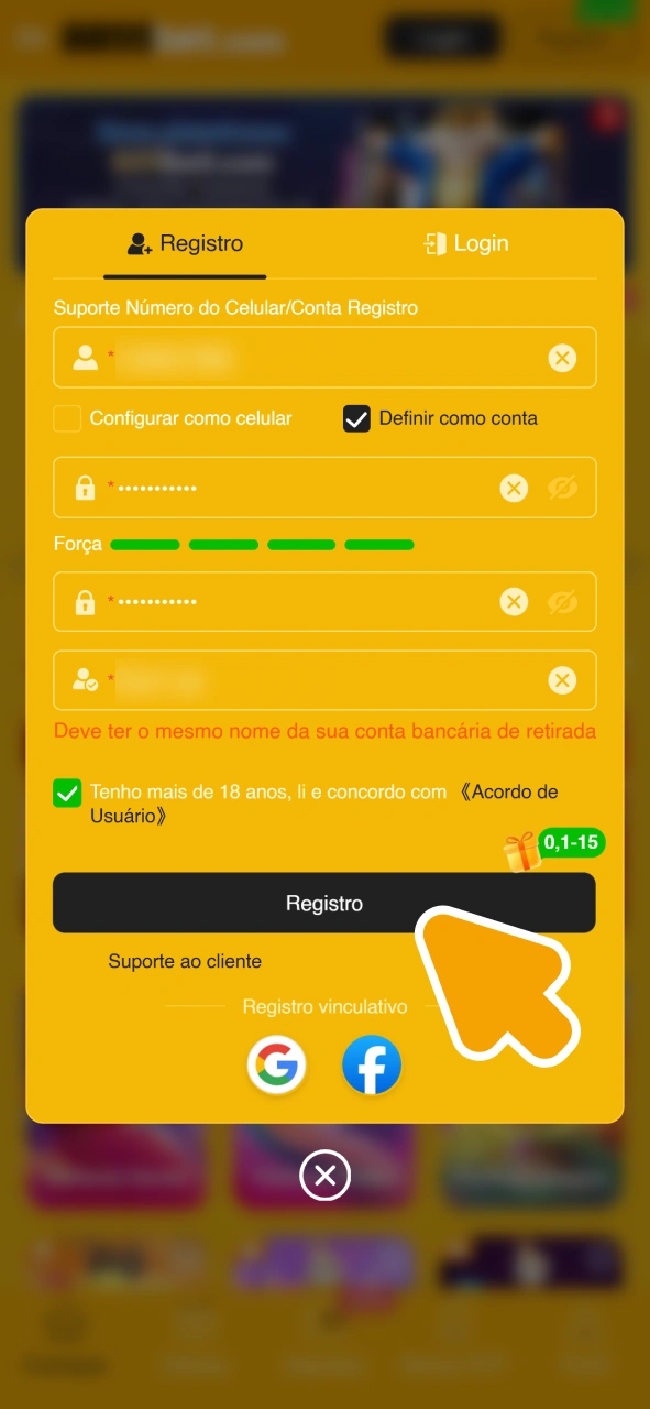 Finalize o cadastro na 8855bet.