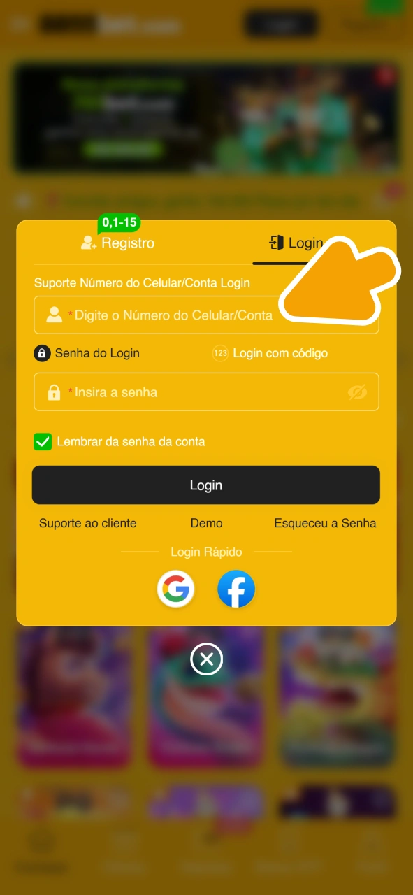 Preencha o formulário de login da 8855bet com as informações da sua conta.